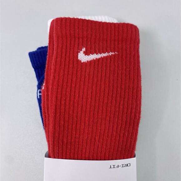 Nike Everyday Plus Dri-FIT Crew Socks 3 Pairs Red White Blue Large Sizes 8-13 - Picture 9 of 11